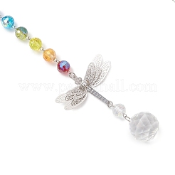 Подвесные ловцы солнца в виде стрекоз из стекла с чакрами и латуни.&nbsp;HJEW-JM04684