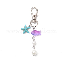 7 шт. подвеска в виде морской звезды из искусственной бирюзы и стеклянных бусин в виде рыбок HJEW-JM04134