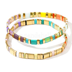 2 шт. летние разноцветные прямоугольные браслеты из смешанных камней с бусинами и золотым квадратом&nbsp;LK8533