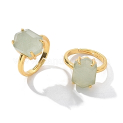 Кольца из натурального зеленого авантюрина в форме шестиугольника RJEW-B113-02G-07