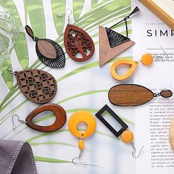 9 par de pendientes colgantes de madera natural de 9 estilos con forma de lágrima&nbsp;EJEW-SC0001-35