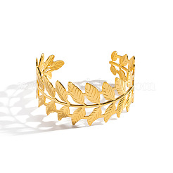 Brazaletes anchos abiertos con forma de hoja de acero inoxidable 304 para mujer&nbsp;HP3223