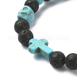 Stretch-Armbänder mit Totenkopf- und Kreuzperlen aus gefärbten natürlichen und synthetischen Edelsteinen&nbsp;BJEW-TA00272-02