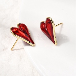Серьги-гвоздики с эмалью в форме сердца из латуни EJEW-K276-12G