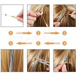 DIYの髪作り  レーザーファイバーヘアウィッグ付き  ヘアエクステンションアクセサリー  アルミ製マイクロリング  木製ハンドル、鉄のかぎ針編みフック針、ジュエリーペンチ  鉄チェーンノーズプライヤー  ミックスカラー  930mm&nbsp;DIY-PH0026-13