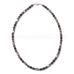 Ожерелья из круглых бусин из натурального тигрового глаза и обсидиана и синтетического немагнитного гематита&nbsp;NJEW-JN05728-01