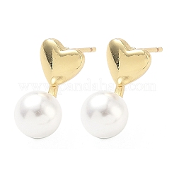 Серьги-гвоздики с подвесками из пластика и латуни в форме сердца EJEW-G452-11G