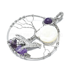 Крупные подвески из натурального аметиста и белой ракушки&nbsp;G-K404-01P