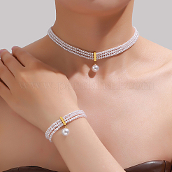 Sets aus mehrsträngigen Choker-Halsketten und Armbändern aus Kunststoffimitat-Perlen&nbsp;PQ1108