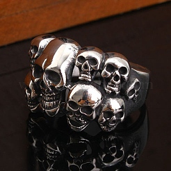 Steampunk-Stil Edelstahl-Fingerringe mit mehreren Totenköpfen&nbsp;SKUL-PW0005-08D