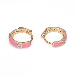 Серьги-кольца Huggie из латуни с прозрачным фианитом и прозрачным фианитом EJEW-I240-02A