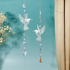 4 шт. стеклянные и нержавеющие подвесные ловцы солнца в виде колибри&nbsp;HJEW-FH00199
