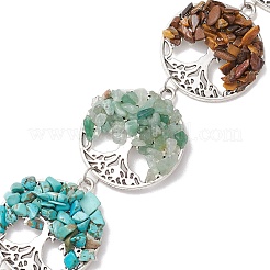 7 Chakra natürlicher roter Aventurin & grüner Aventurin & Amethyst & Tigerauge & Lapislazuli & roter Jaspis & synthetische türkise Chips Baum des Lebens Anhänger Dekorationen&nbsp;HJEW-JM02299