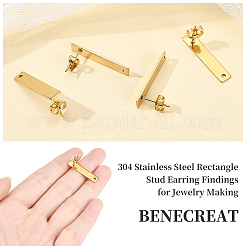 24 шт. прямоугольная фурнитура для сережек-гвоздиков из нержавеющей стали 304&nbsp;STAS-BC0002-50