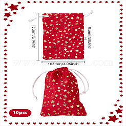 10 шт. подарочные бархатные мешочки с завязками на Рождество с золотым тиснением и звездами&nbsp;TP-LP0001-02