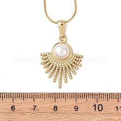 Женские ожерелья-змеи с подвеской-веером из нержавеющей стали 304 и акрилового искусственного жемчуга NJEW-F354-03G