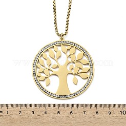 Collana con ciondolo albero della vita in acciaio inossidabile 304 con strass di cristallo e catena a maglie per donna&nbsp;NJEW-F370-01A-G