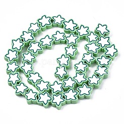 手作り樹脂粘土ビーズ連売り  スター  薄緑  8~10x8~10x3~4.5mm  穴：1.5mm  約40個/連  12.60インチ〜13.58インチ（32~34.5cm）&nbsp;CLAY-S096-043C