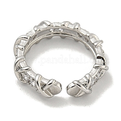 Anillo de puño abierto con circonita cúbica y micropavé de latón cruzado para mujer&nbsp;RJEW-E296-12P
