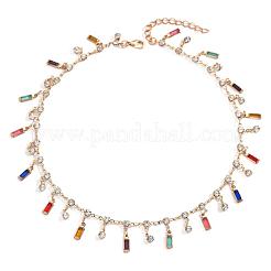Bunte rechteckige Quasten-Choker-Halsketten aus Messing mit Strassen in Regenbogenfarben für Damen&nbsp;WG894E5-01