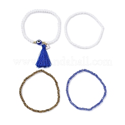 4 Stück 4-teiliges Stretch-Armband-Set mit Perlen aus Glassamen und Harz mit bösem Blick&nbsp;BJEW-JB09896-01