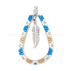 3 шт. 3-цветная стеклянная каплевидная подвеска в стиле бохо с перьями PALLOY-MZ00589