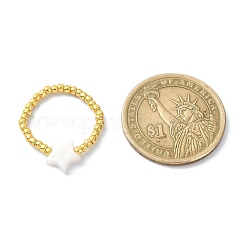 Anello da dito in stile conchiglia naturale e perline intrecciate con semi rotondi toho&nbsp;RJEW-JR00599-04
