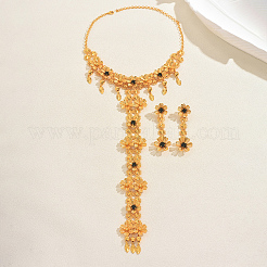 Комплекты из ожерелий и серег с длинными кисточками из кубического циркония в виде цветка для женщин YP5175