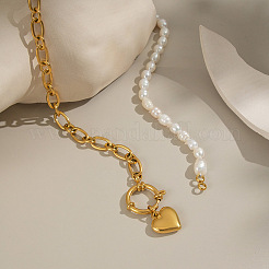 Элегантные ожерелья из нержавеющей стали с подвеской в форме сердца из натурального пресноводного жемчуга для женщин GH6480