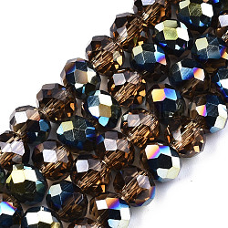 Placcare trasparente perle di vetro fili, metà multi-colore placcato, sfaccettato, rondelle, Perù, 8x6mm, Foro: 1 mm, circa 72pcs/filo, 16.14 pollice (41 cm)