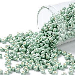 TOHO Round Seed Beads, Japanese Seed Beads, (PF570F) PermaFinish Mint Green Metallic Matte, 8/0, 3mm, Hole: 1mm, about 10000pcs/pound