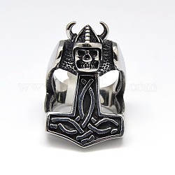 Personalisierte 304 Edelstahl Schädel mit Thors Hammer Breitband Ringe für Männer, Größe 7 der Größe 13, Antik Silber Farbe, 17~23 mm