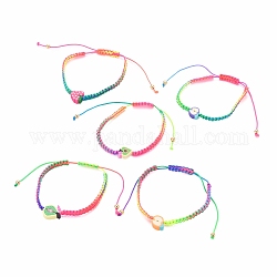 Adjustable Nylon Cord Braided Bead Bracelets, with Fruit Polymer Clay Beads and Brass Round Beads, Mixed Color, Inner Diameter: 1-3/4~3-1/8 inch(4.5~8cm)