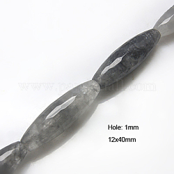 Natural Cloudy Quartz Beads Strands, Faceted, Rice, Gray, 40x12mm, Hole: 1mm, about 10pcs/strand, 15.5inch