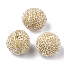 Perles tissées à la main de chanvre, avec du bois à l'intérieur, ronde, pas de trous / non percés, papayawhip, 14~15x13~14mm