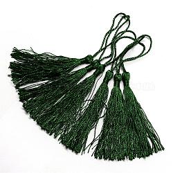 Decoraciones de borla de poliéster, decoraciones colgantes, verde oscuro, 130x6mm, borla: 70~90 mm