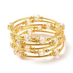 Bracelet enroulé de perles de verre bling, bracelet enveloppant en couches pour femmes, or, clair, diamètre intérieur: 2-1/8 pouce (5.45 cm)