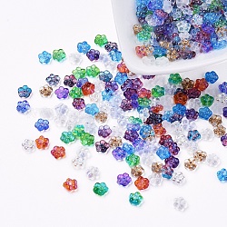 Perles de verre tchèques, transparent / galvanisé / couleur incrustation or / teint, fleur, couleur mixte, 5.5x2.5mm, trou: 0.8 mm, environ 357~363 PCs / sachet 