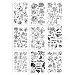 Globleland 9 hojas 9 sellos de plástico de pvc de estilo, para diy scrapbooking, álbum de fotos decorativo, hacer tarjetas, hojas de sellos, patrón floral y de alimentos, Patrones mixtos, 16x11x0.3 cm, 1 hoja / estilo