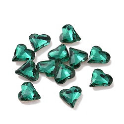 Cabochon in vetro strass, dorso appuntito e retro placcato argento, cuore, smeraldo, 8x8x3mm