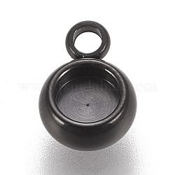 304 Stainless Steel Pendant Cabochon Settings, Lace Edge Bezel Cups, Flat Round, Electrophoresis Black, Tray: 4mm, 9x6.5x3mm, Hole: 1.8mm