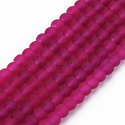 Transparent Glass Bead Strands, Frosted, Round, Medium Violet Red, 4mm, Hole: 1.1~1.6mm, about 200pcs/strand, 31.4 inch