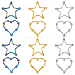 SUPERFINDINGS 12Pcs 6 Styles Ion Plating(IP) 304 Stainless Steel Linking Ring Rhinestone Settings, Star & Heart, Mixed Color, Fit for 1.5mm Rhinestone, 21~23.5x22~25x1.5mm, 2pcs/style