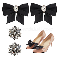 Nbeads 4 pièce 2 styles de pince à chaussures avec nœud noir, Clip de chaussure en forme de fleur en strass, boucle de chaussures détachable, breloque de chaussure de mariée pour bal de promo, décoration de chaussures, accessoires de boucle