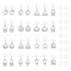 14 Paar 14 Stile Glas-Ohrringe mit leerer Kuppel, 304 Edelstahl Ohrringe, Quadrat & Sechseck & Rechteck & Tropfen & Blume, Edelstahl Farbe, 43~52 mm, Stift: 0.7 mm, 1 Paar / Stil