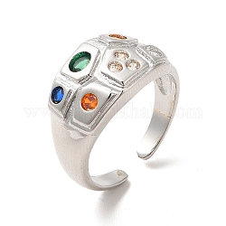 Красочное открытое кольцо-манжета с геометрией кубического циркония, ионное покрытие (ip) латунное широкое кольцо для женщин, Реальная платина, размер США 7 (17.3 мм)