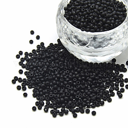 Perline di semi di vetro rotonde di grado 12/0, stile satinato opaco, nero, 2x1.5mm, Foro: 0.8 mm, circa 30000pcs/scatola