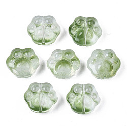 Transparent Spray Painted Glass Beads, Bear Paw, Dark Sea Green, 13.5x15x8.5mm, Hole: 1mm