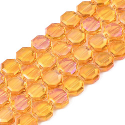 Fili di perle di vetro traslucido placcatura, ab colore placcato, mezzo placcato, sfaccettato, ottagono, arancione, 7~8x7~8x4mm, Foro: 1.2 mm, circa 72pcs/filo, 20.47 pollice (52 cm)