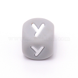 Perline dell'alfabeto in silicone per la realizzazione di braccialetti o collane, stile lettera, cubo grigio, letter.y, 12x12x12mm, Foro: 3 mm